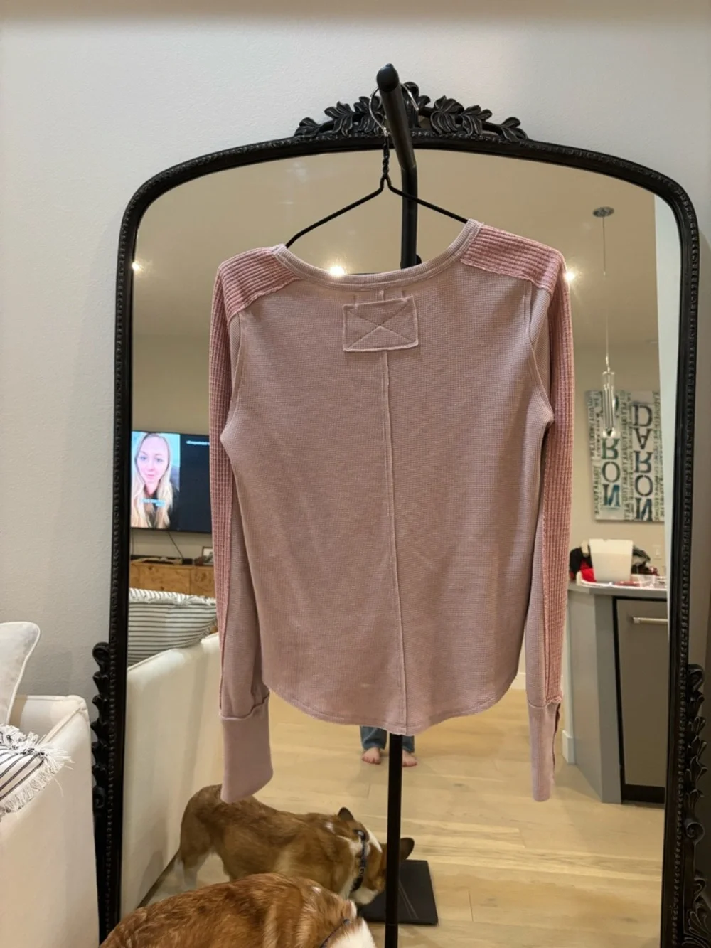 Free People Long-Sleeve Waffle Knit Top in Dusty Rose with Button Cuffs